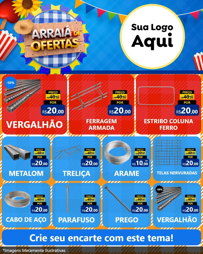 Modelo de Rede Social para Feed Instagram com o tema Arraiá de Ofertas para Ferragens