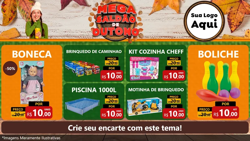 Modelo de TV para TV Horizontal com o tema Mega Saldão de Outono para Brinquedos
