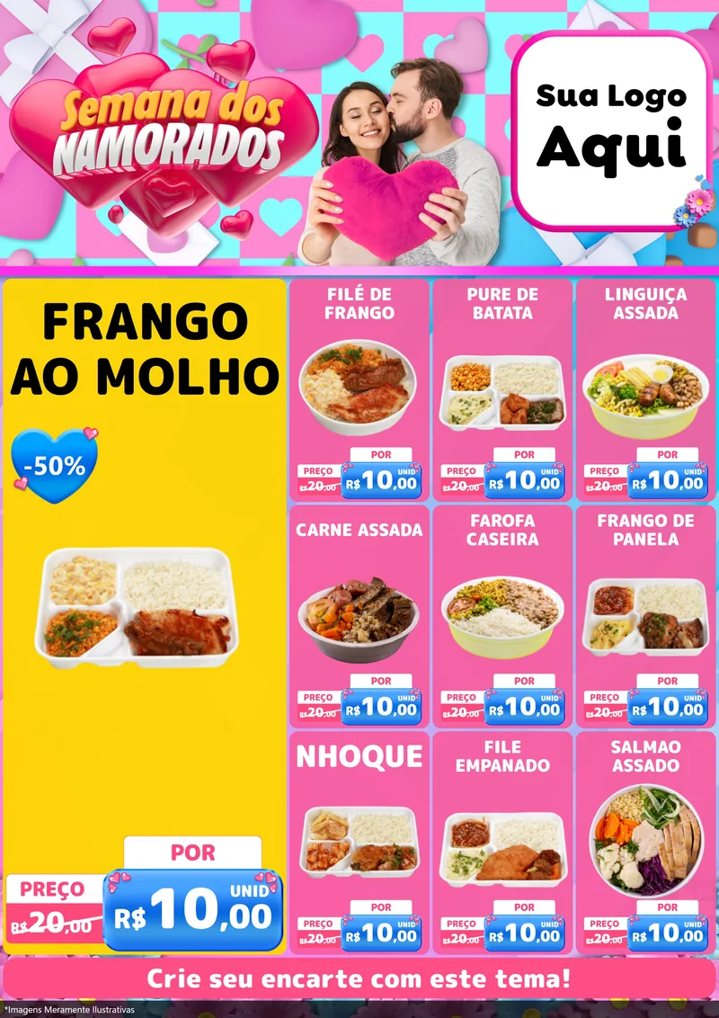 Modelo de Encarte para Encarte A4 Vertical com o tema Semana dos Namorados para Restaurante