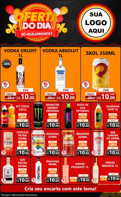 Modelo de Encarte para Encarte Grande com o tema Oferta do Dia - Só hoje, Aproveite! para Distribuidora de bebidas