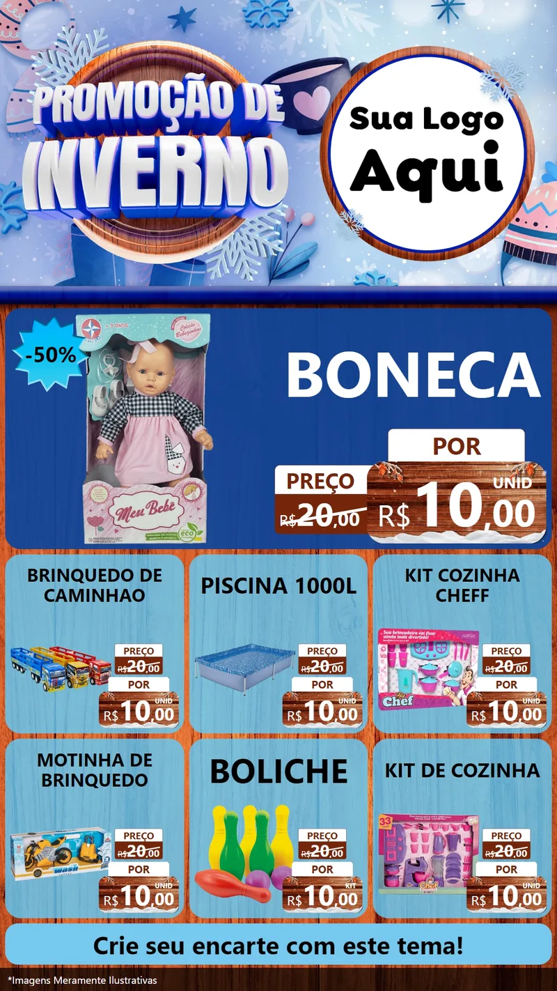 Modelo de Rede Social para Stories com o tema Promoção de Inverno para Brinquedos