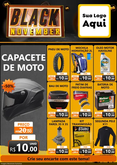 Modelo de Encarte para Encarte A4 Vertical com o tema Black November para Moto peças