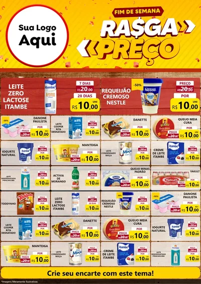 Modelo de Encarte para Encarte A4 Vertical com o tema Fim de Semana Rasga Preços para Frios e Laticínios