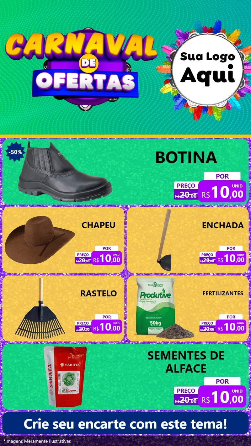 Modelo de TV para TV Vertical com o tema Carnaval de Ofertas para Agropecuária
