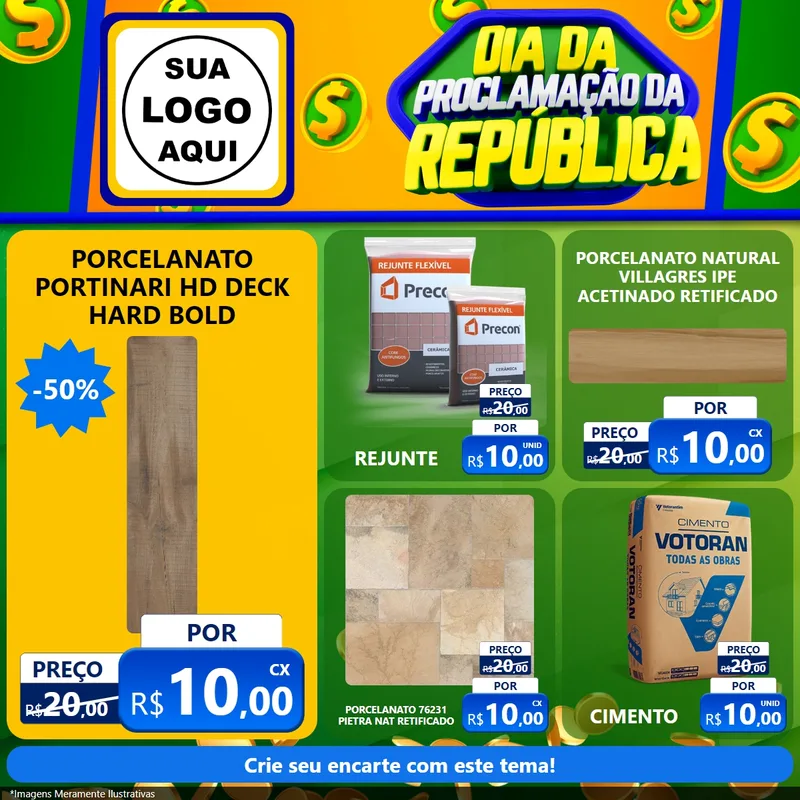 Modelo de Rede Social para Feed Facebook com o tema Dia Da Proclamação da República para Pisos e revestimentos