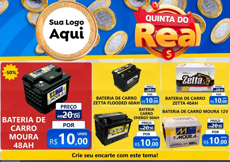 Modelo de Encarte para Encarte A4 Horizontal com o tema Quinta do Real para Baterias Elétricas