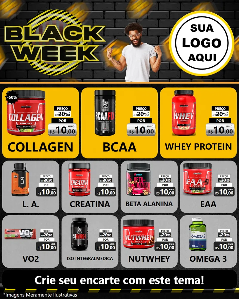 Modelo de Rede Social para Feed Instagram com o tema Black Week para Suplementos alimentares