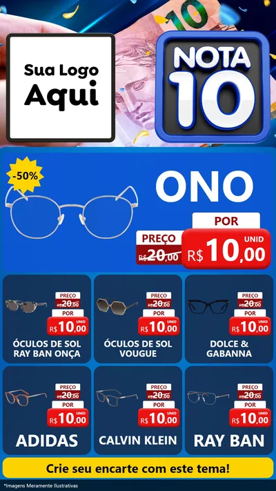Modelo de Rede Social para Stories com o tema Nota 10 para Óticas