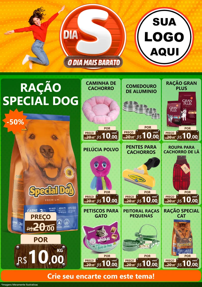 Modelo de Encarte para Encarte A4 Vertical com o tema Dia S - O Dia Mais Barato para Pet Shop