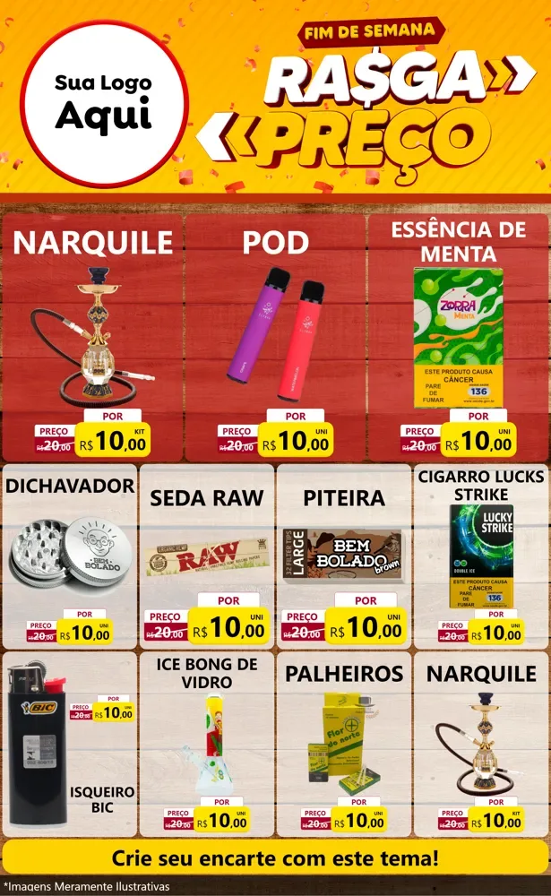 Modelo de Encarte para Encarte Grande com o tema Fim de Semana Rasga Preços para Tabacaria