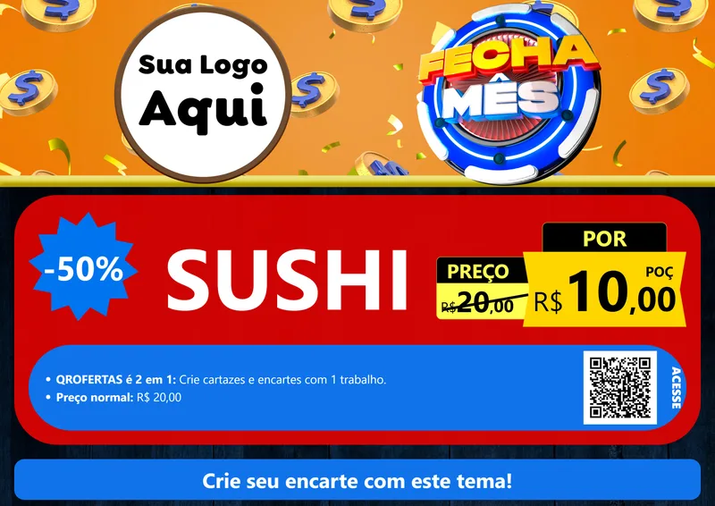 Modelo de Cartaz para Cartaz A4 Horizontal com o tema Fecha Mês para Comida japonesa
