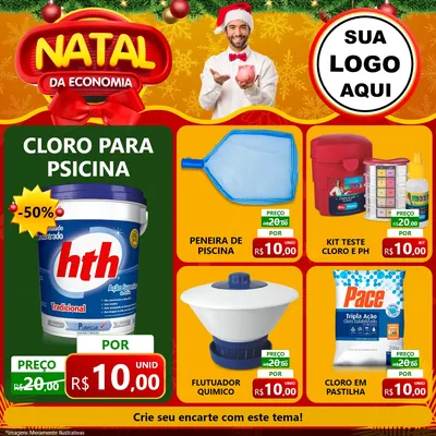 Modelo de Rede Social para Feed Facebook com o tema Natal da Economia para Produtos para Piscina