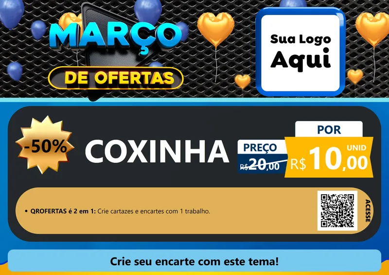 Modelo de Cartaz para Cartaz A4 Horizontal com o tema Março de Ofertas para Salgadaria