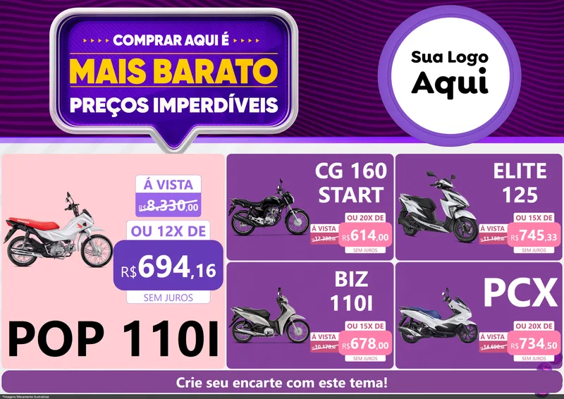 Modelo de Encarte para Encarte A4 Horizontal com o tema Mais Barato para Concessionaria de Motos