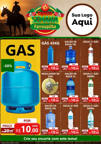 Modelo de Encarte para Encarte A4 Vertical com o tema Especial Semana Farroupilha para Água e gás