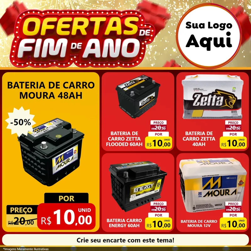 Modelo de Rede Social para Feed Facebook com o tema Ofertas de Fim de Ano para Baterias Elétricas