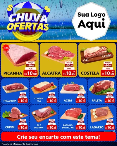 Modelo de Rede Social para Feed Instagram com o tema Chuva de Ofertas para Açougue