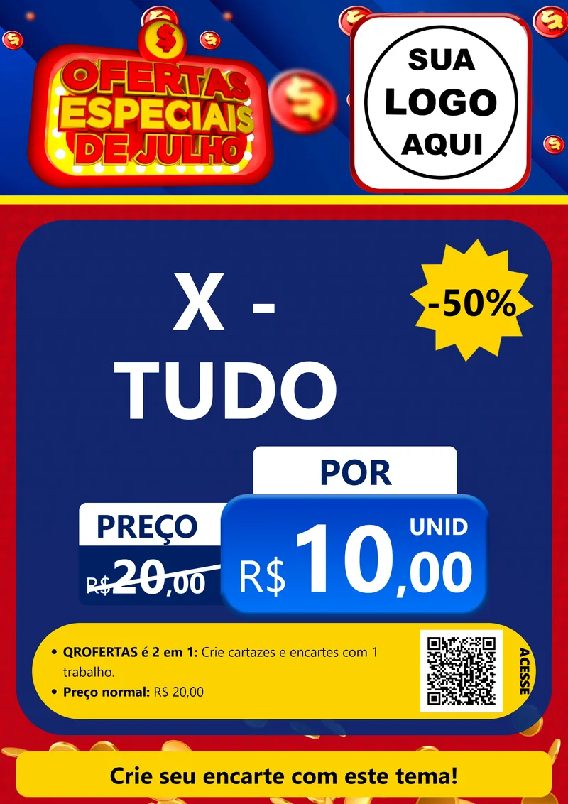 Modelo de Cartaz para Cartaz A4 Vertical com o tema Ofertas Especiais de Julho para Hamburgueria
