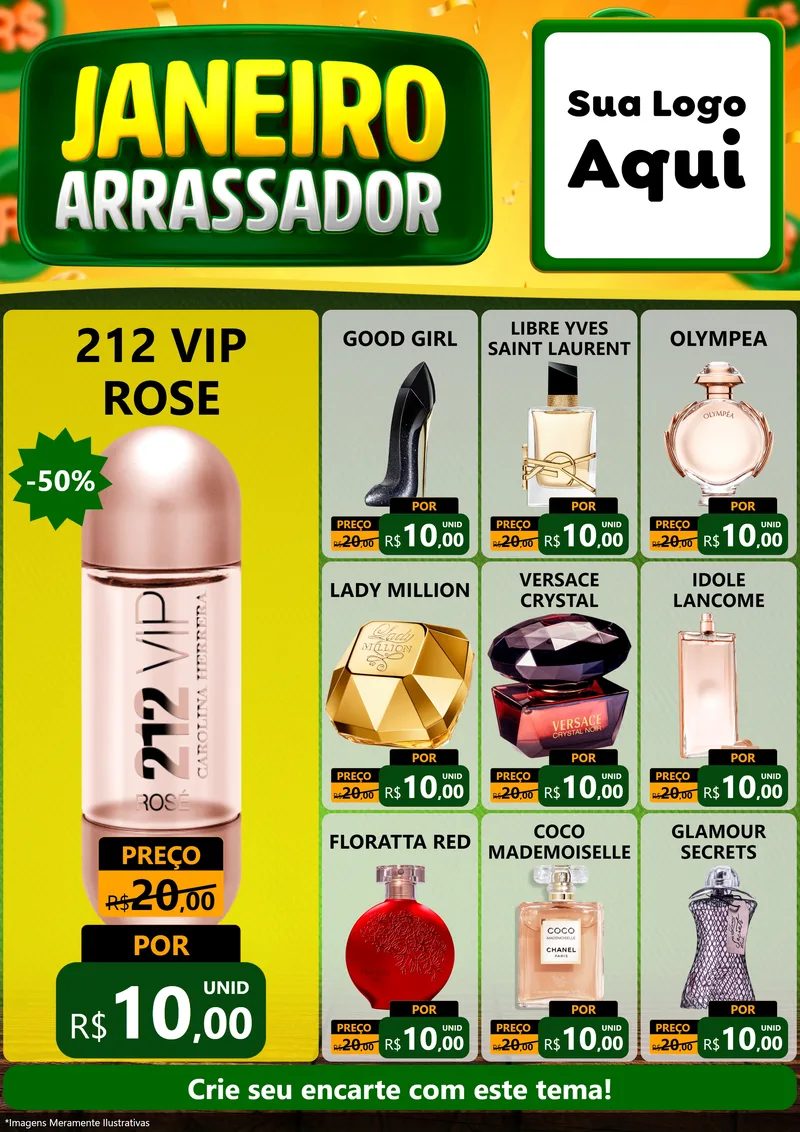 Modelo de Encarte para Encarte A4 Vertical com o tema Janeiro Arrasador para Perfumes