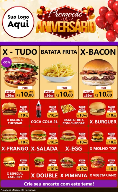 Modelo de Encarte para Encarte Grande com o tema Promoção de Aniversário para Hamburgueria