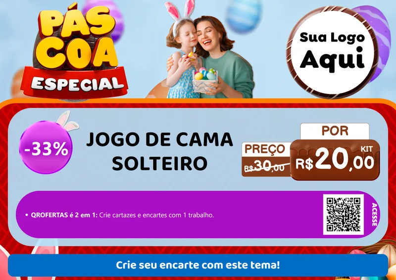Modelo de Cartaz para Cartaz A4 Horizontal com o tema Páscoa Especial para Cama, Mesa e Banho