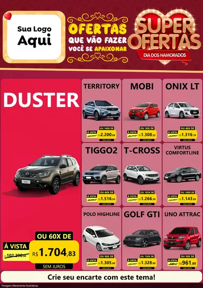 Modelo de Encarte para Encarte A4 Vertical com o tema Dia dos Namorados para Concessionaria de Carros