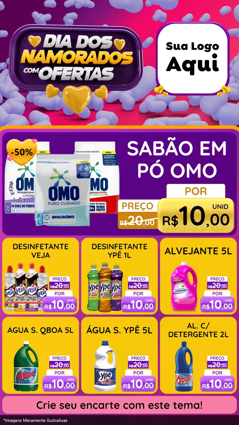Modelo de Rede Social para Stories com o tema Dia Dos Namorados Com Ofertas para Produtos de Limpeza