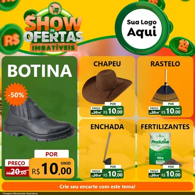 Modelo de Rede Social para Feed Facebook com o tema Show de Ofertas Imbatíveis para Agropecuária