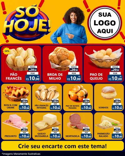 Modelo de Rede Social para Feed Instagram com o tema Só Hoje! para Padaria