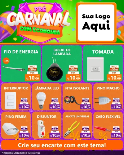 Modelo de Rede Social para Feed Instagram com o tema Pré-Carnaval Com Economia para Materiais Elétricos