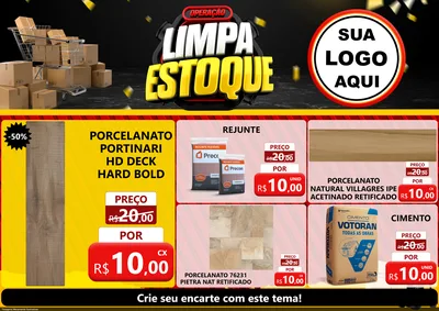 Modelo de Encarte para Encarte A4 Horizontal com o tema Operação Limpa Estoque para Pisos e revestimentos