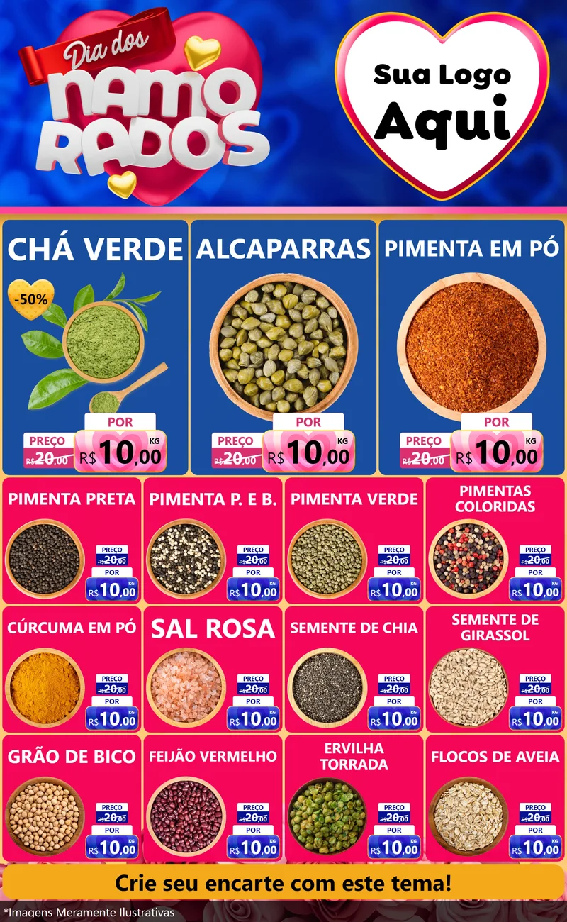 Modelo de Encarte para Encarte Grande com o tema Dia dos namorados para Produtos Naturais