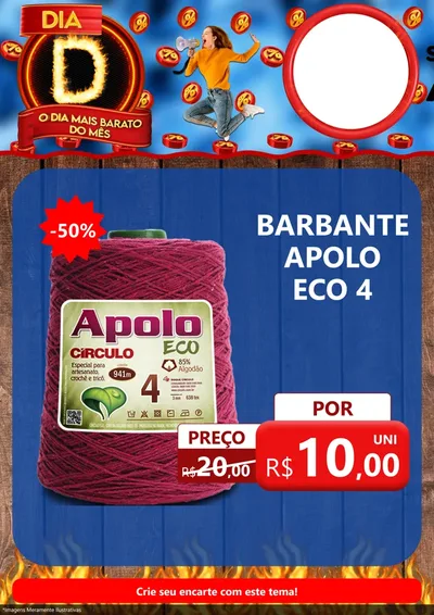 Modelo de Encarte para Encarte A4 Vertical com o tema Dia D - O Dia Mais Barato Do Mês para Armarinho e Aviamentos