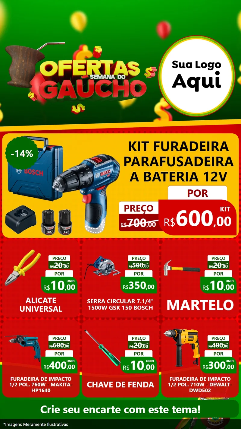 Modelo de Rede Social para Stories com o tema Ofertas Semana Do Gaúcho para Maquinas e Ferramentas