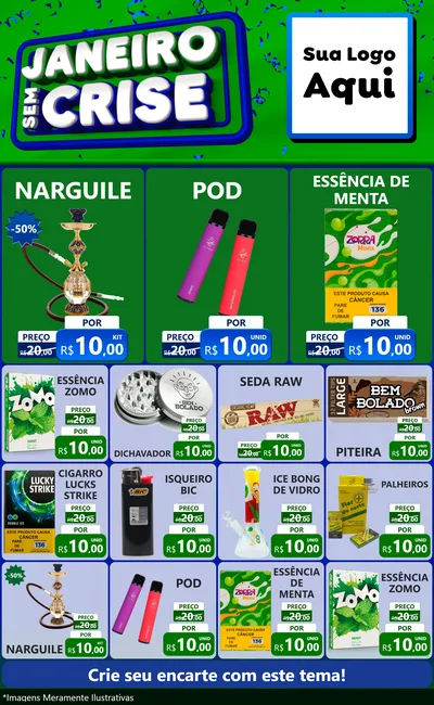Modelo de Encarte para Encarte Grande com o tema Janeiro Sem Crise para Tabacaria