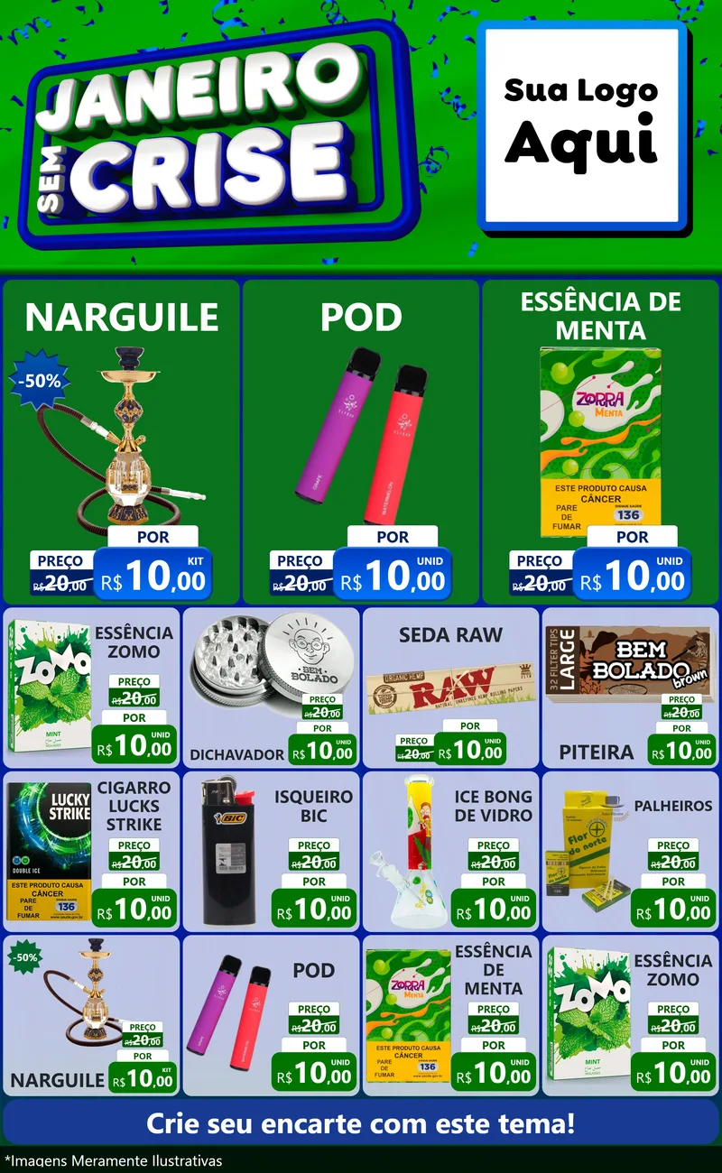 Modelo de Encarte para Encarte Grande com o tema Janeiro Sem Crise para Tabacaria