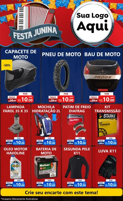 Modelo de Encarte para Encarte Grande com o tema Festa Junina para Moto peças