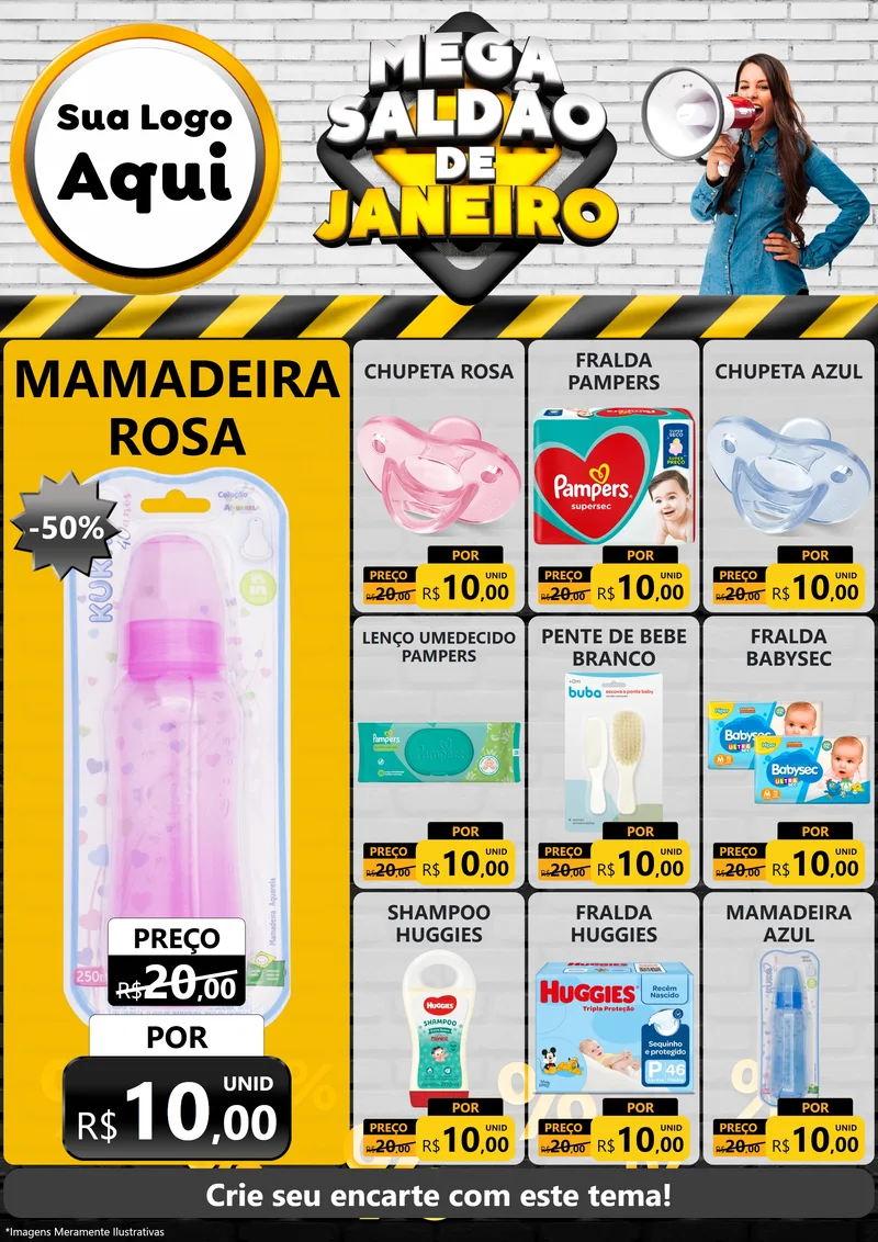 Modelo de Encarte para Encarte A4 Vertical com o tema Mega Saldão de Janeiro para Bebês