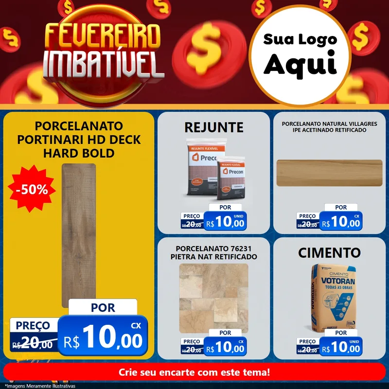 Modelo de Rede Social para Feed Facebook com o tema Fevereiro Imbatível para Pisos e revestimentos