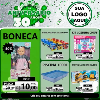 Modelo de Rede Social para Feed Facebook com o tema Promoção de Aniversário - 30 Anos para Brinquedos