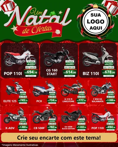 Modelo de Rede Social para Feed Instagram com o tema Um Natal de Ofertas para Concessionaria de Motos