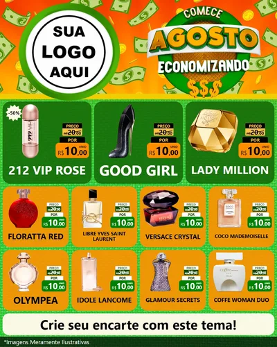 Modelo de Rede Social para Feed Instagram com o tema Comece Agosto Economizando para Perfumes