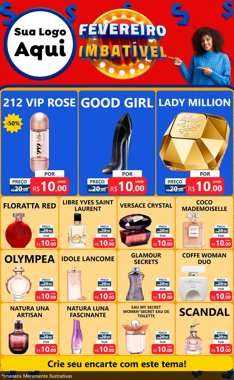 Modelo de Encarte para Encarte Grande com o tema Fevereiro Imbatível para Perfumes