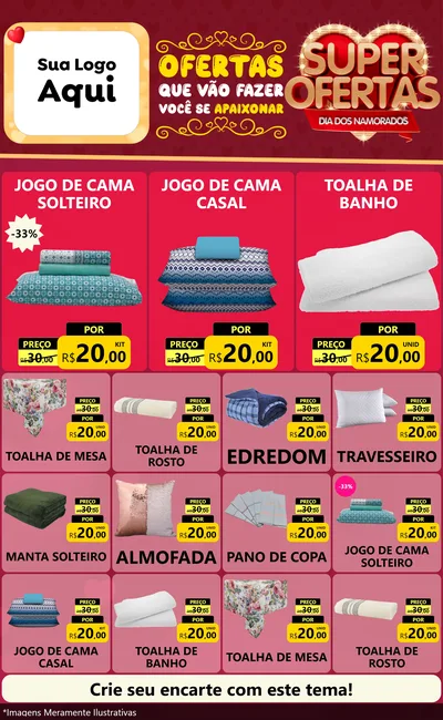 Modelo de Encarte para Encarte Grande com o tema Dia dos Namorados para Cama, Mesa e Banho