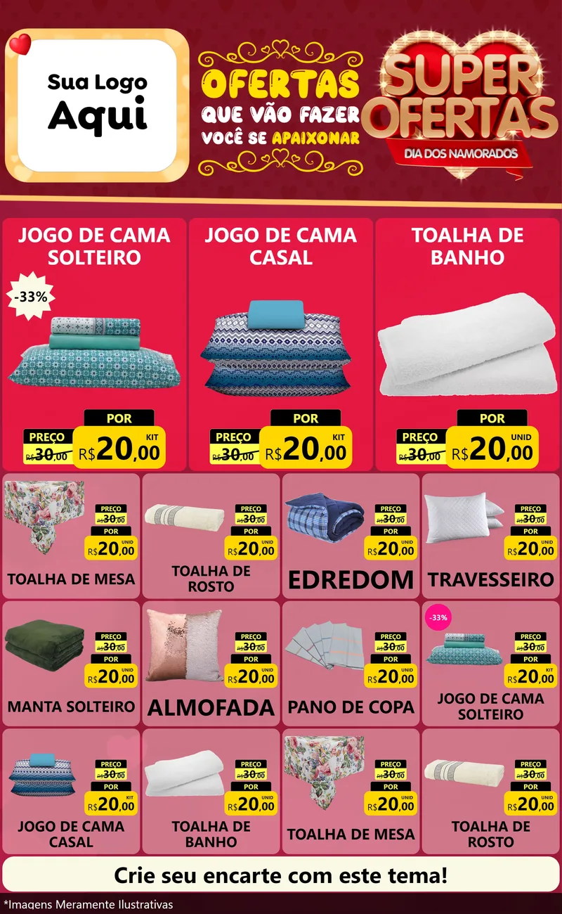 Modelo de Encarte para Encarte Grande com o tema Dia dos Namorados para Cama, Mesa e Banho
