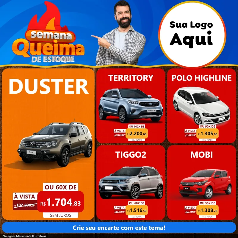 Modelo de Rede Social para Feed Facebook com o tema Semana Queima de Estoque para Concessionaria de Carros