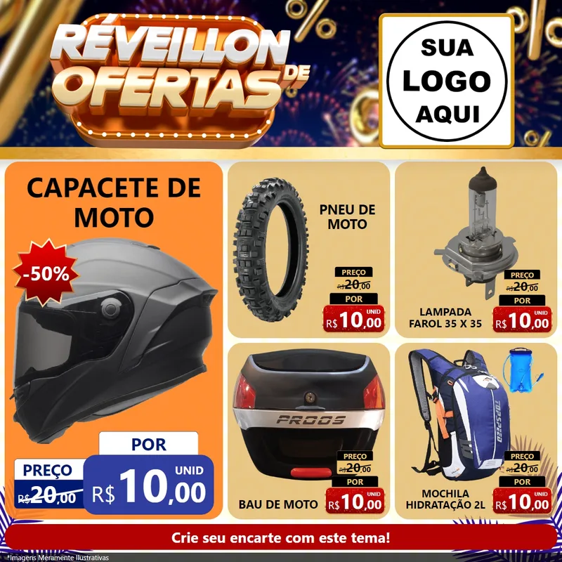 Modelo de Rede Social para Feed Facebook com o tema Réveillon de Ofertas para Moto peças