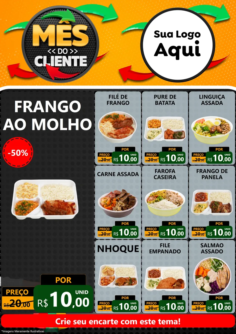 Modelo de Encarte para Encarte A4 Vertical com o tema Mês do Cliente para Restaurante