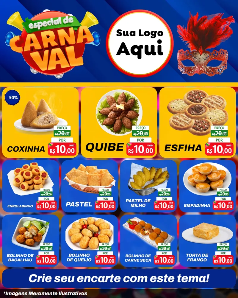 Modelo de Rede Social para Feed Instagram com o tema Especial de Carnaval para Salgadaria