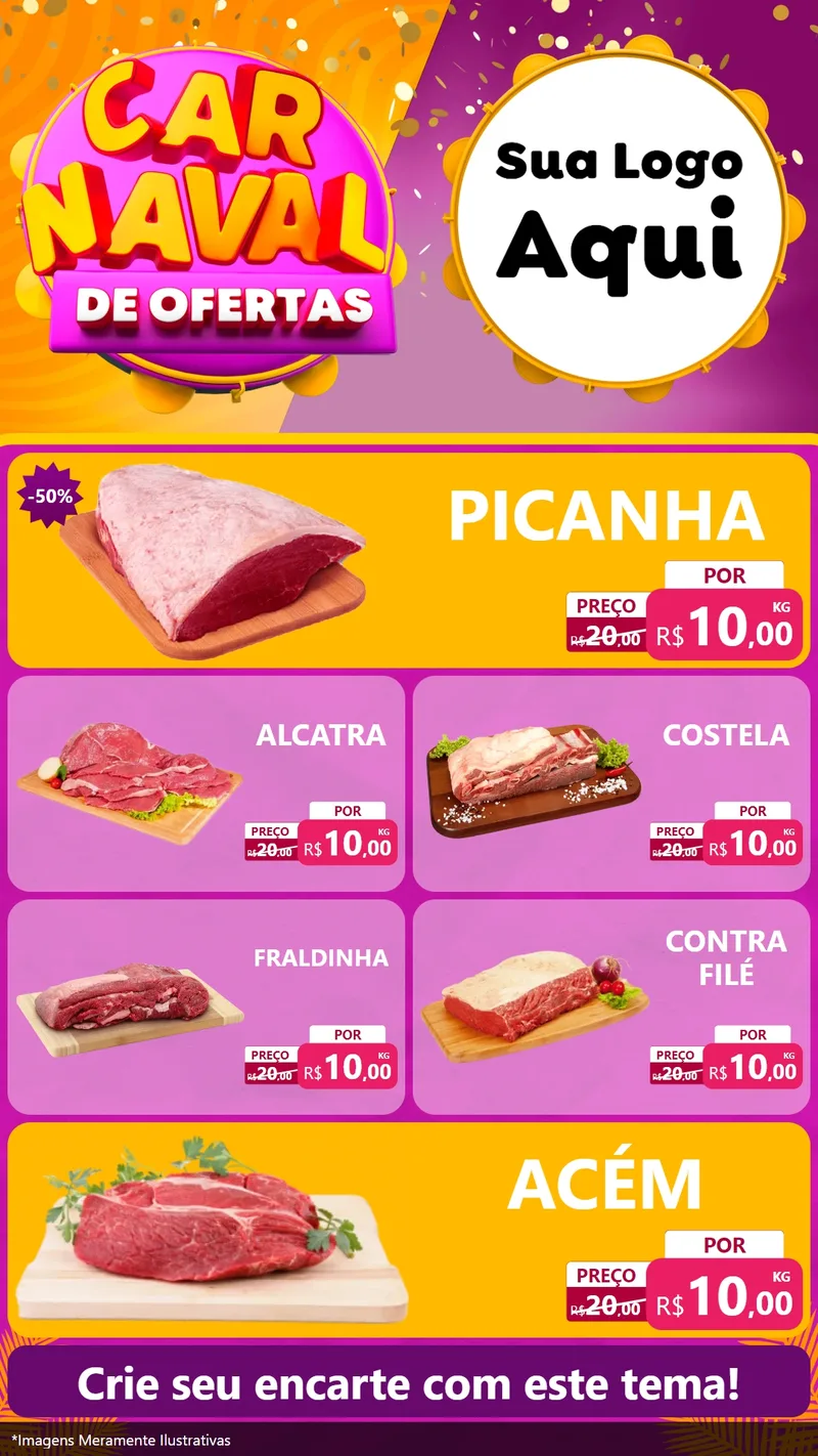 Modelo de TV para TV Vertical com o tema Carnaval de Ofertas para Açougue